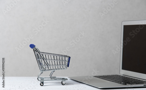 Small size shopping cart scene with blur background