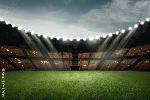Football stadium design with green grass and light for illumination