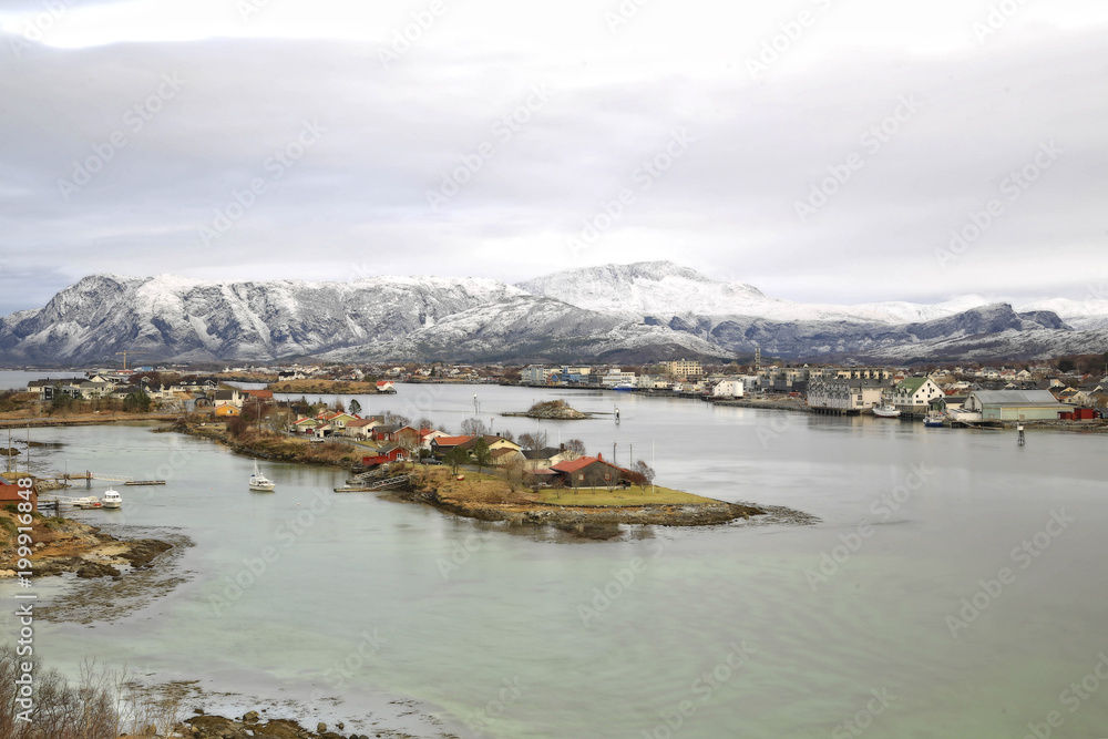 View from Brønnøysund bridge Northern Norway