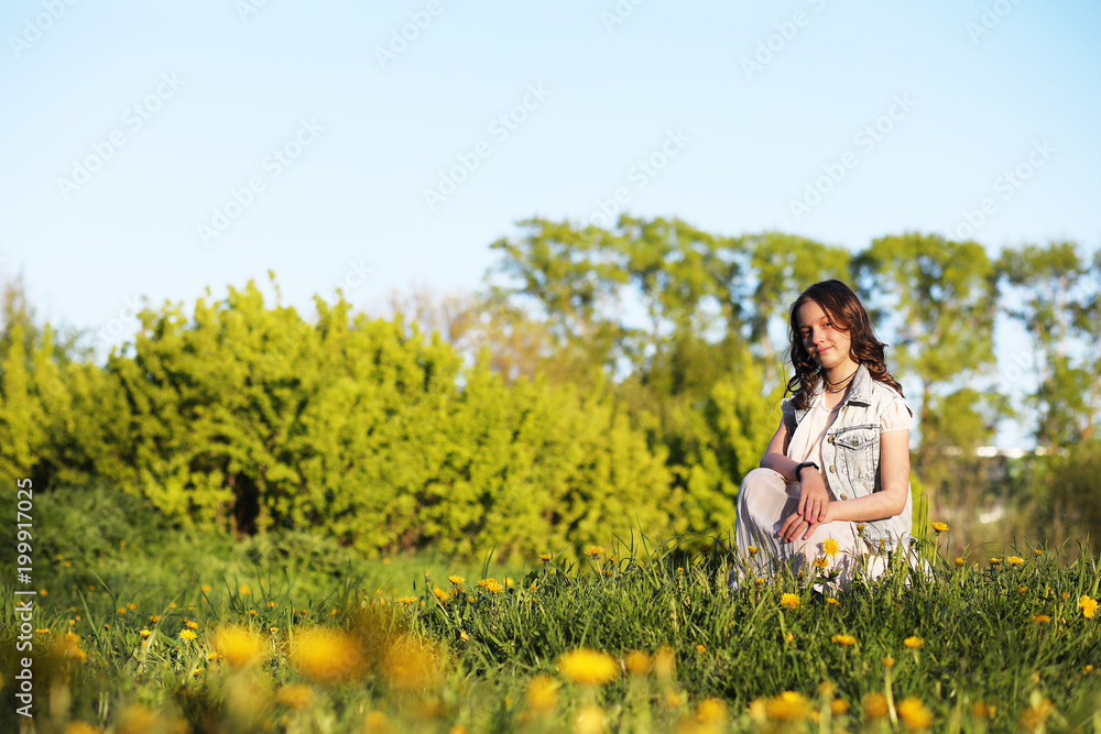 Girl in the park in the spring Girl in the park in the spring
