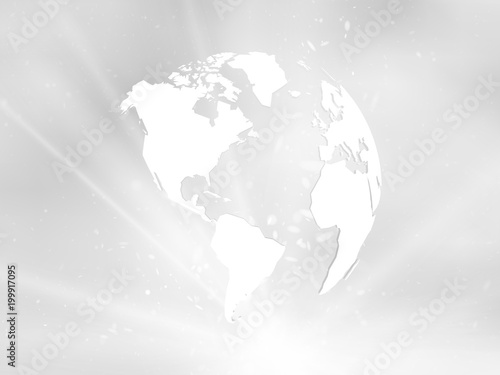 planet earth with starburst on grey background america view