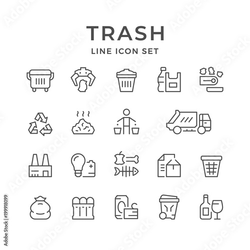 Set line icons of trash