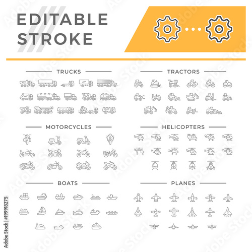 Set line icons of transport