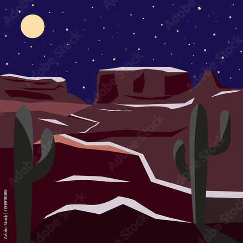 A landscape of American prairies under the light of the moon.