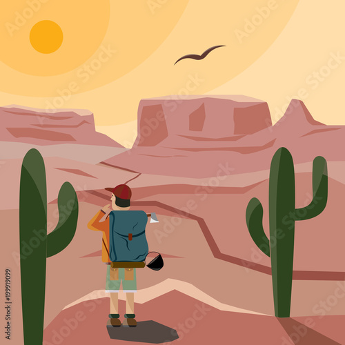 A hot landscape of the American prairies. Traveling naturalist