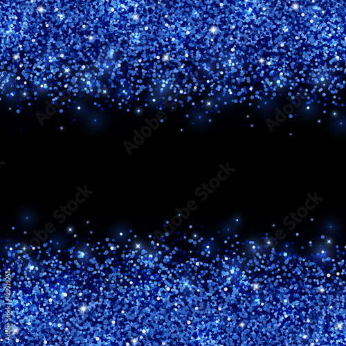 Blue glitter scattered on black background. Vector