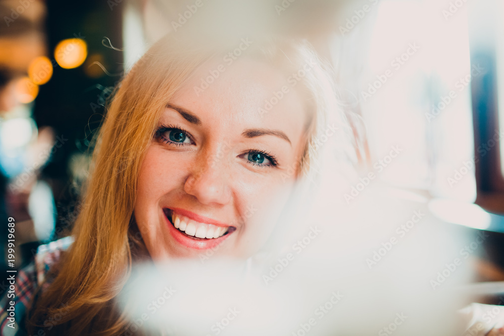 Positive funny happy woman portrait with beautiful smile Positive funny happy woman portrait with beautiful smile