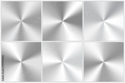 Set of vector conic gradients. Brilliant silver plates with a metallic texture