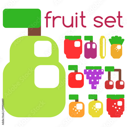 Set of stylized fruits and berries. Bright and juicy.
