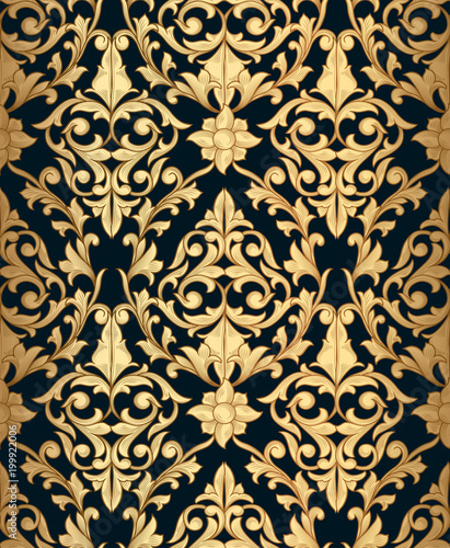 Golden vintage seamless decorative pattern