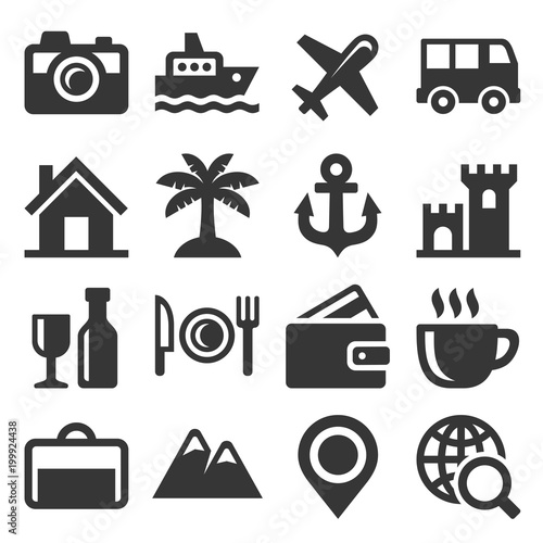 Travel and Transport Icons Set. Vector