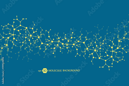 Molecules concept of neurons and nervous system. Scientific medical research. Molecular structure with particles. Science and technology background for banner or flyer. Eps 10 vector illustration.