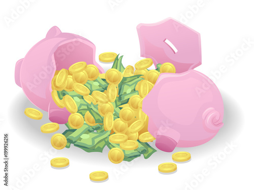 Piggy Bank Broke Savings Illustration