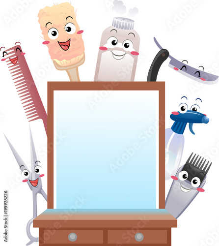 Mascot Barber Shop Tools Illustration