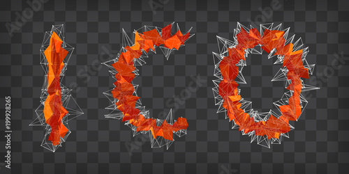 abstract vector red modern triangular emblem of ICO on a chequered background