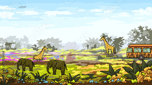 vector pixel art safari nature scene