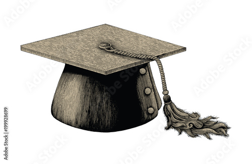 Graduation hat hand drawing vintage engraving illustration