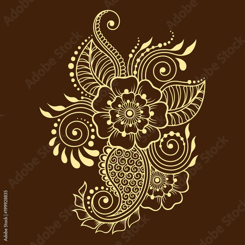 Henna tattoo flower template and border. Mehndi style. Set of ornamental patterns in the oriental style.
