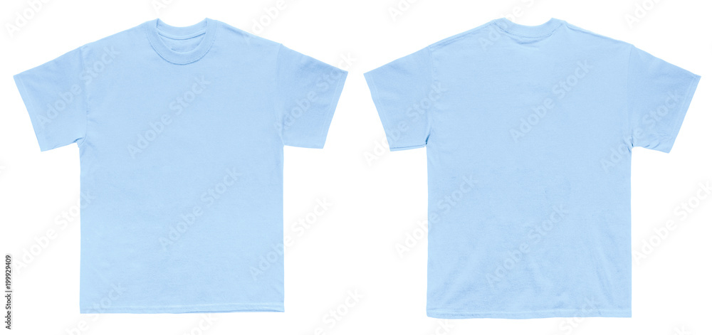 Blank T Shirt color light blue template front and back view on white  background Stock Photo | Adobe Stock