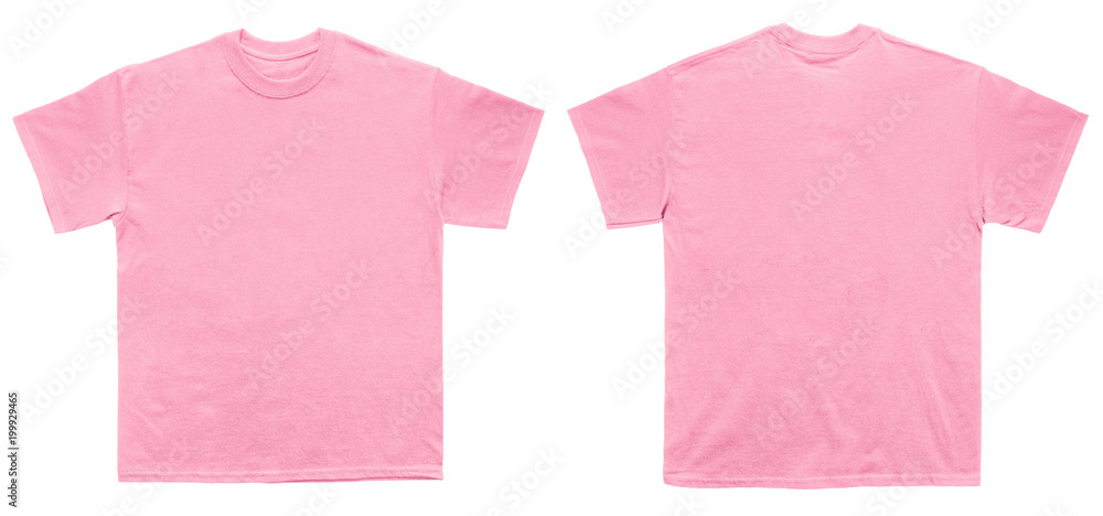 Blank T Shirt color light pink template front and back view on white  background Stock Photo