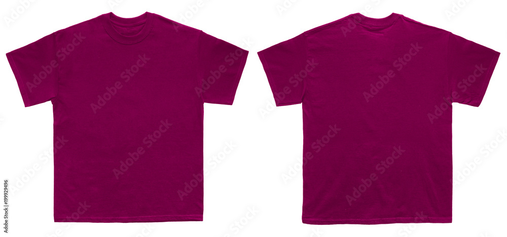 Blank T Shirt color maroon template front and back view on white ...