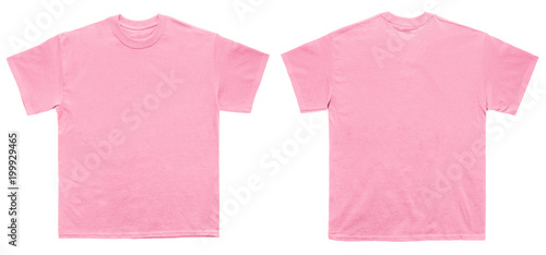 Blank T Shirt color light pink template front and back view on white background