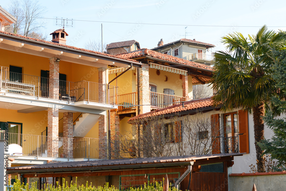Fototapeta premium Beautiful streets and romantic houses in Ivrea cityscape. Italy, Europe.