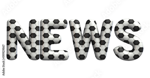News word made from a football soccer ball texture. 3D Rendering