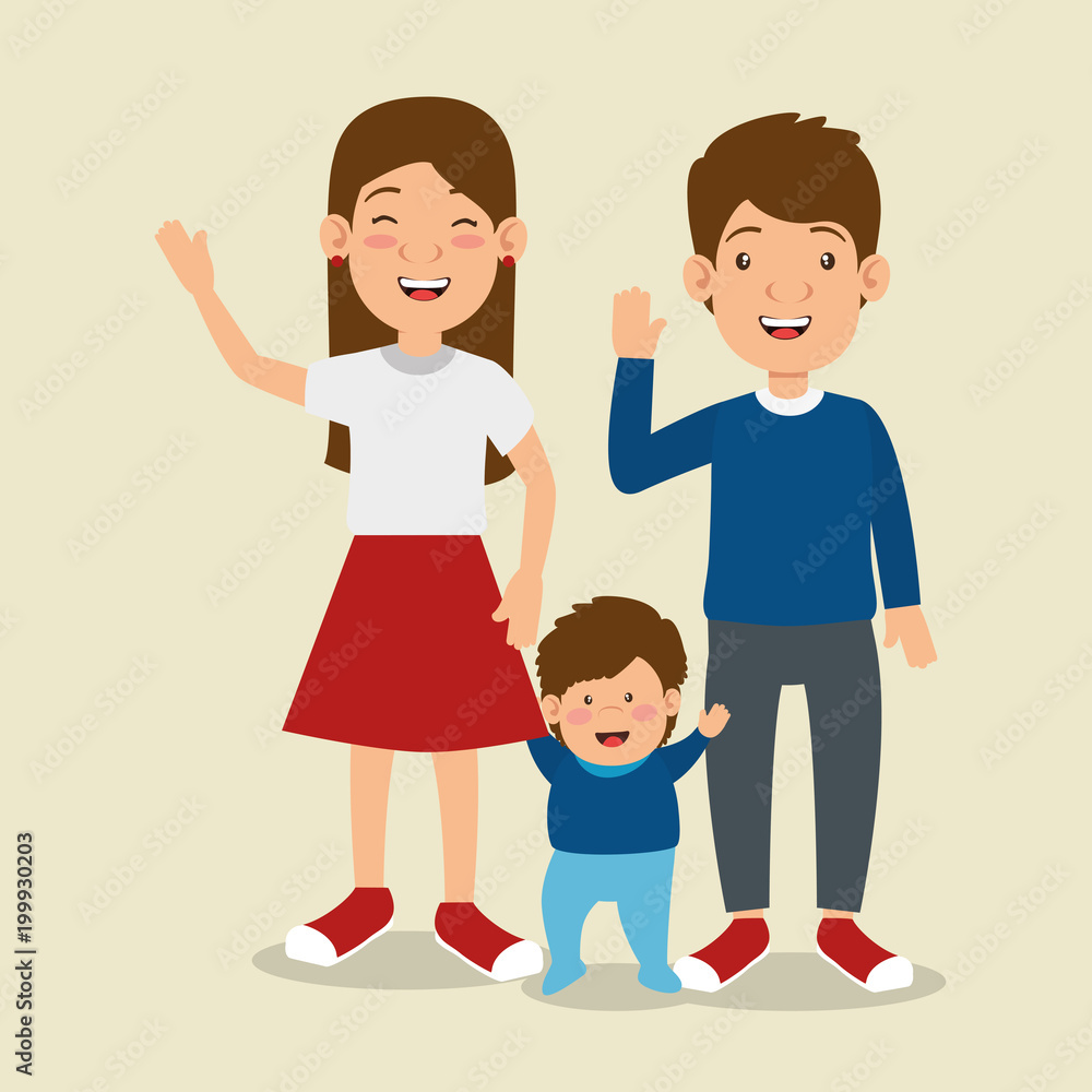 parents with son avatars characters vector illustration design