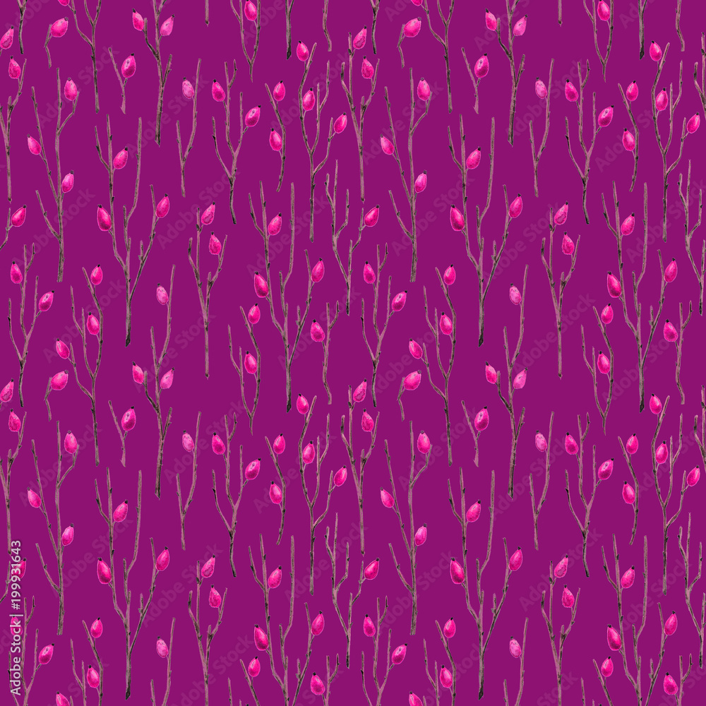 Seamless Botanical Pattern with Briar Branches in Asian Style. Seamless Botanical Pattern with Briar Branches in Asian Style.