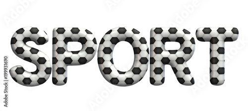 Sport word made from a football soccer ball texture. 3D Rendering