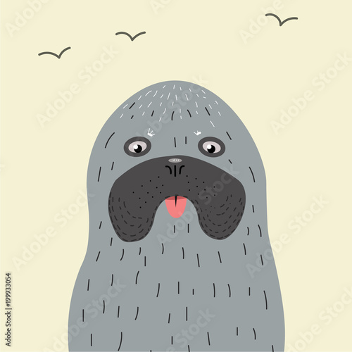 true seal or earless spotted seal - vector hand drawing