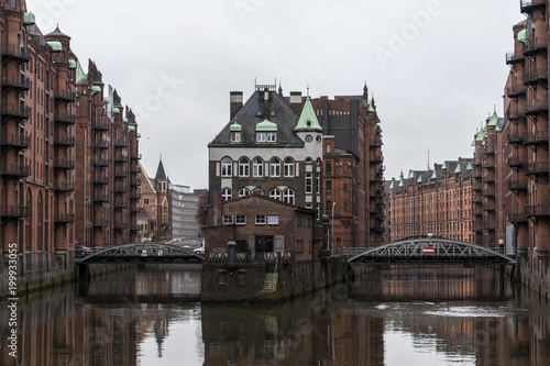 Hamburg, Germany. The Wasserschloss, a historical building in the Speicherstadt Warehouse District. A World Heritage Site since 2015