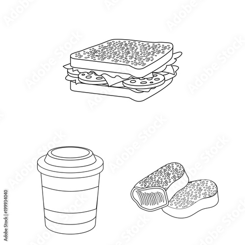 Fast food outline icons in set collection for design.Food from semi-finished products vector symbol stock web illustration.