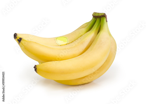 Cluster of bananas with empty sticker on a white background