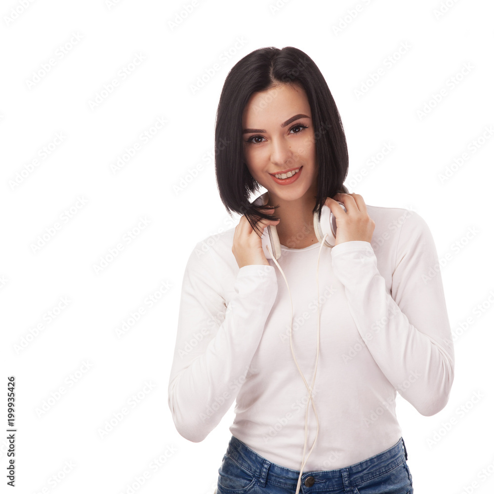 Young beautiful woman with headphones Young beautiful woman with headphones
