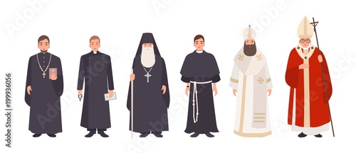 Leinwand Poster Collection of monks, priests and religious leaders of Catholic and Orthodox christian churches