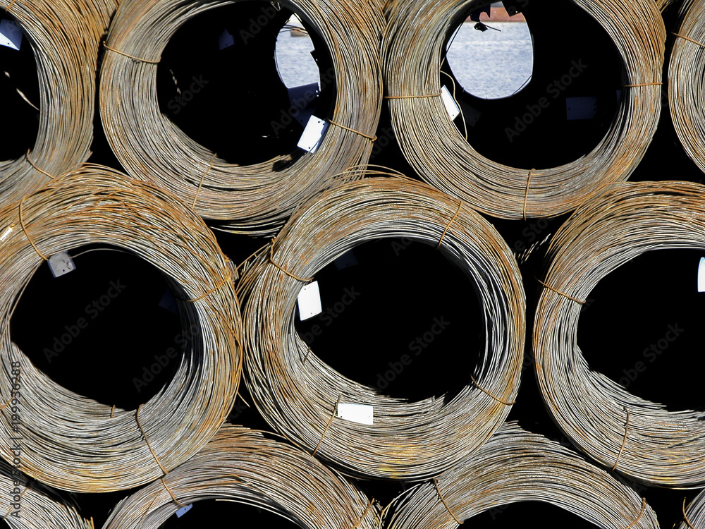 Stacked steel wire roll ready for shipment in port Stacked steel wire roll ready for shipment in port