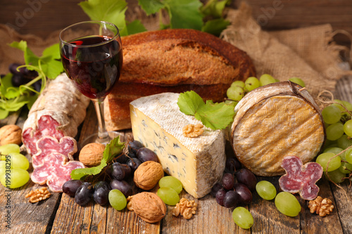 red wine, cheese and bread