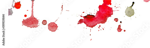 Pink red watercolor splashes and blots on white background. Ink painting. Hand drawn illustration. Abstract artwork.