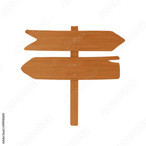 Wooden signboard or guideboard made of pointed planks and pole nailed together