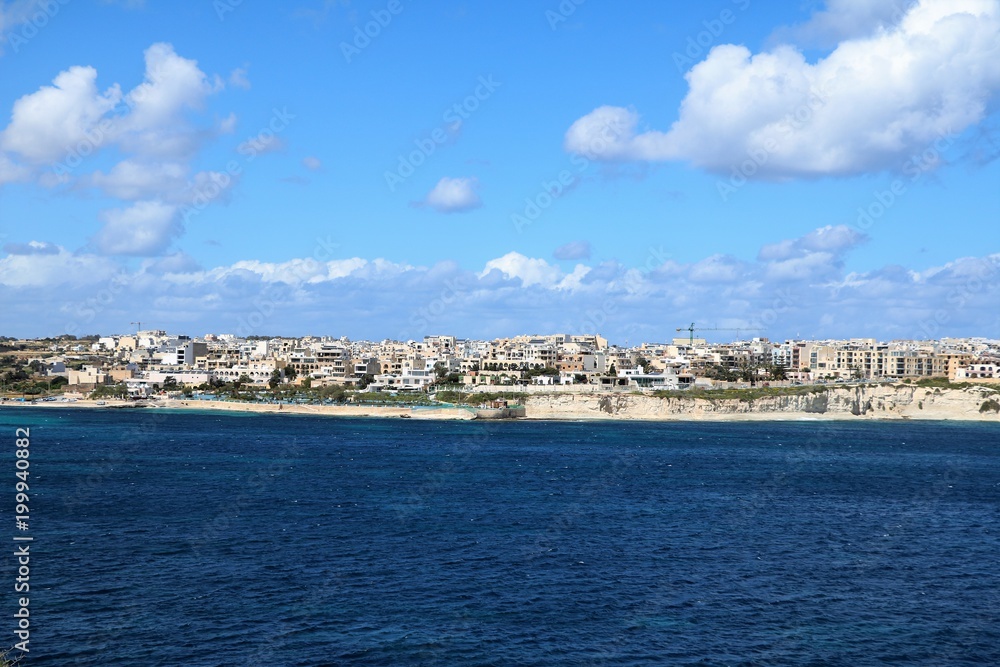 View to Saint Thomas Bay of Marsaskala on the Mediterranean sea, Malta