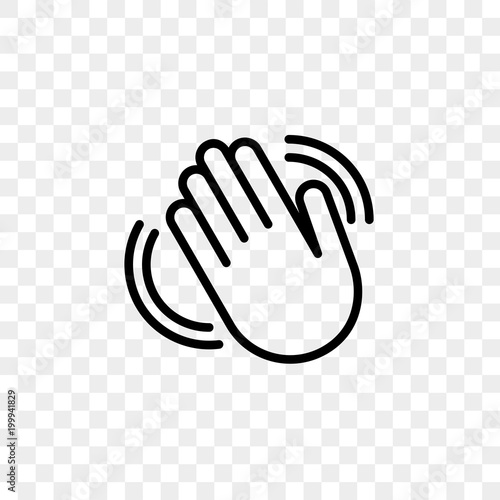 Hand waving vector icon of hello welcome or goodbye gesture line isolated on transparent background