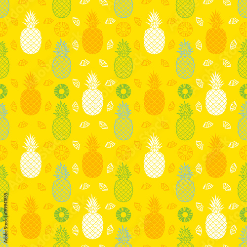 Pineapple fruits seamless summer pattern background vector format