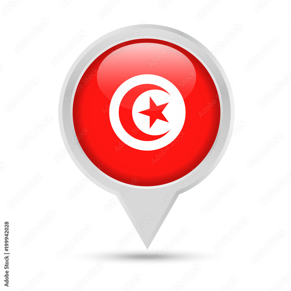 Tunisia Flag Round Pin Vector Icon