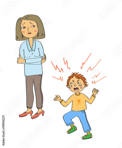 Angry kid and sad mother