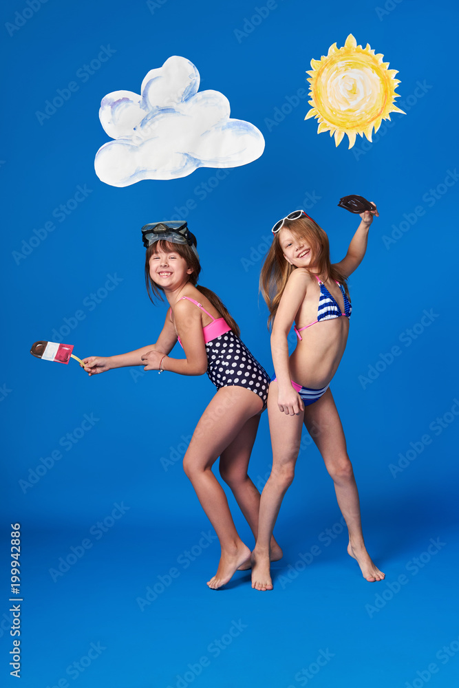 Happy Teenagers Stock Photo - Download Image Now - Bikini, Child