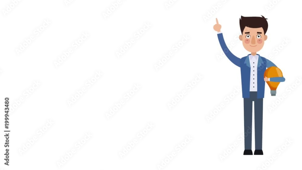 Businessman holding a bulb and hand up simbolizing business idea High definition animation colorful scenes Businessman holding a bulb and hand up simbolizing business idea High definition animation colorful scenes