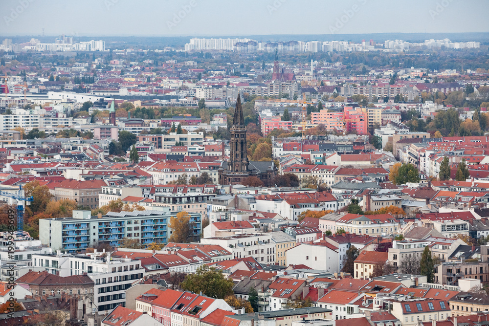 Cityscape Berlin with a church in the middle