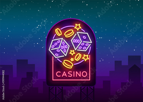 Casino is a neon sign. Neon logo, emblem gambling, bright banner, neon casino advertising for your projects. Night light billboard, design element. Vector illustration